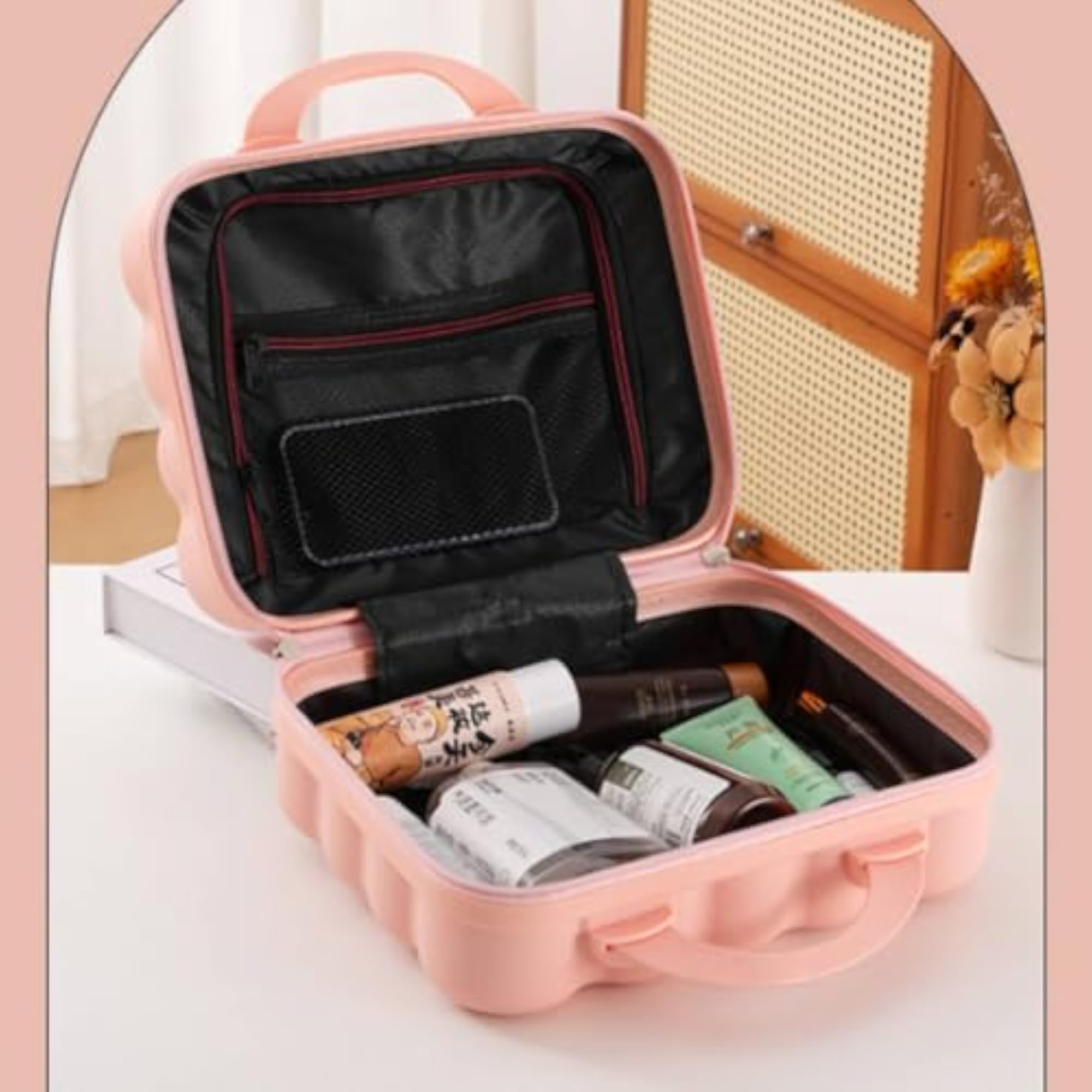 Compact Suitcase-Style Storage Case, Beige Pink